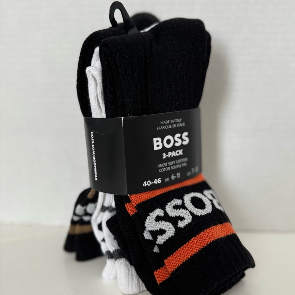 3-Pack Boss Men’s Soft Cotton Rib Stripe Socks SZ 7-13 Made In Italy
